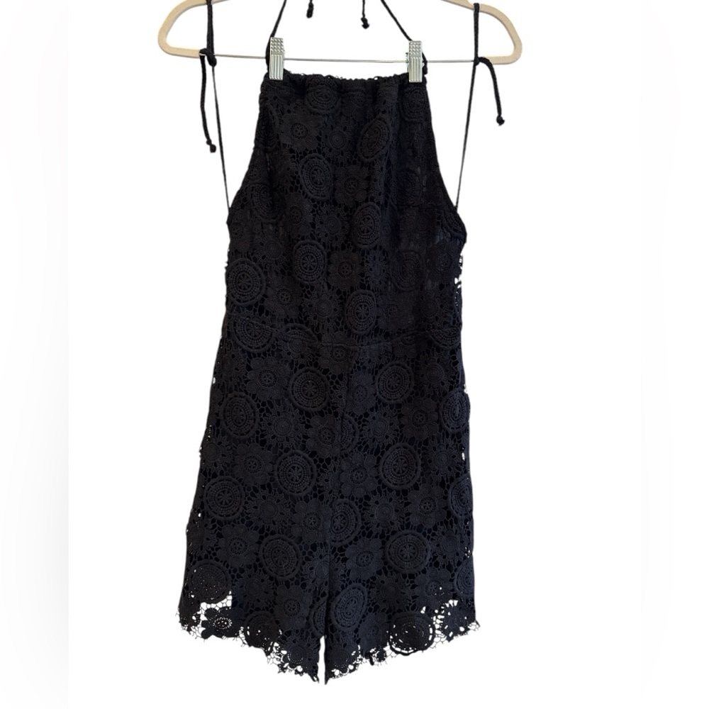 DESIGN LAB Black CROCHET Halter JUMPSUIT